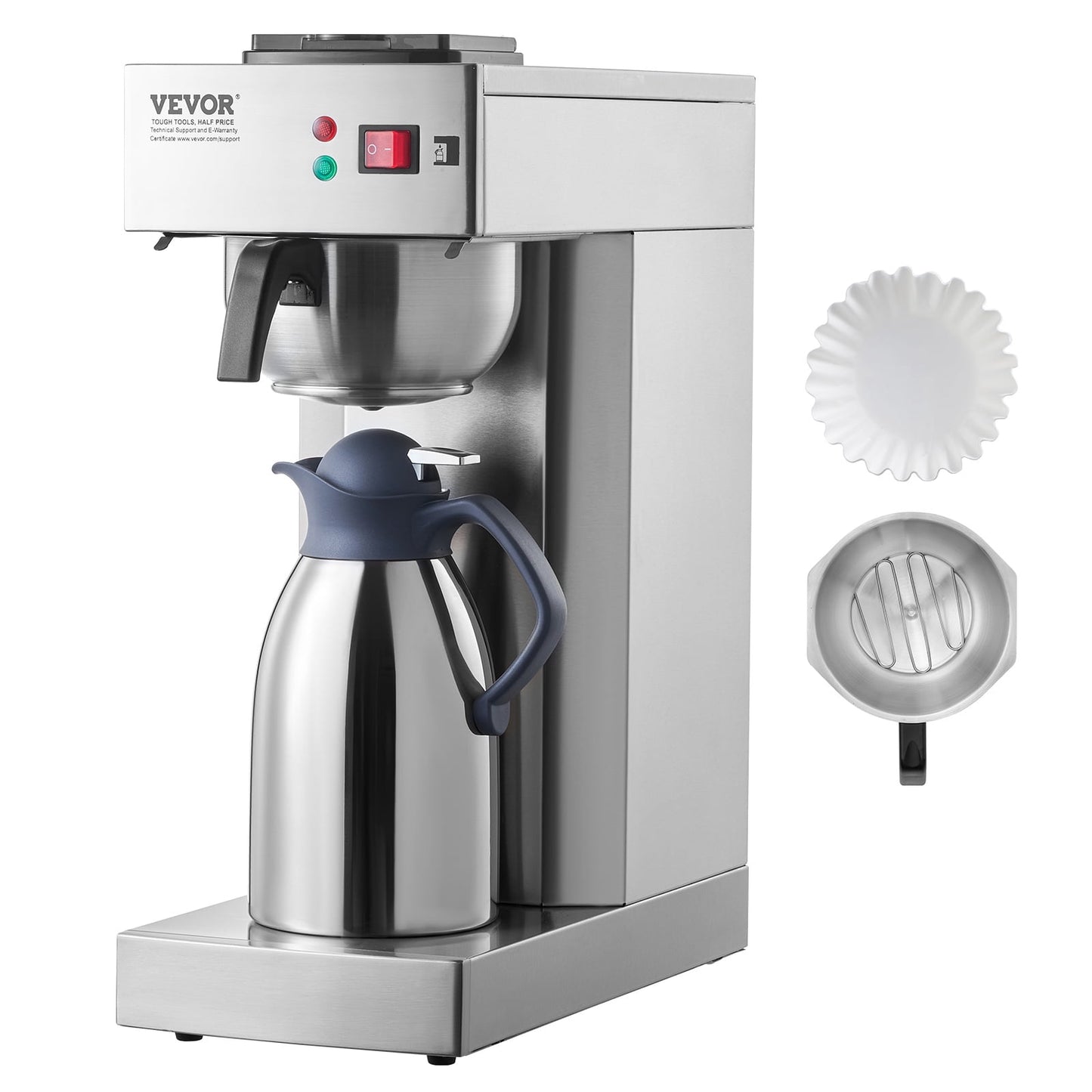 VEVOR 12 Cups Commercial Drip Coffee Maker, Coffee Maker Machine with Thermal Carafe to Keep Warm or Cold, Stainless Steel Pour Over Coffee Brewer for Restaurant, Office, Cafe