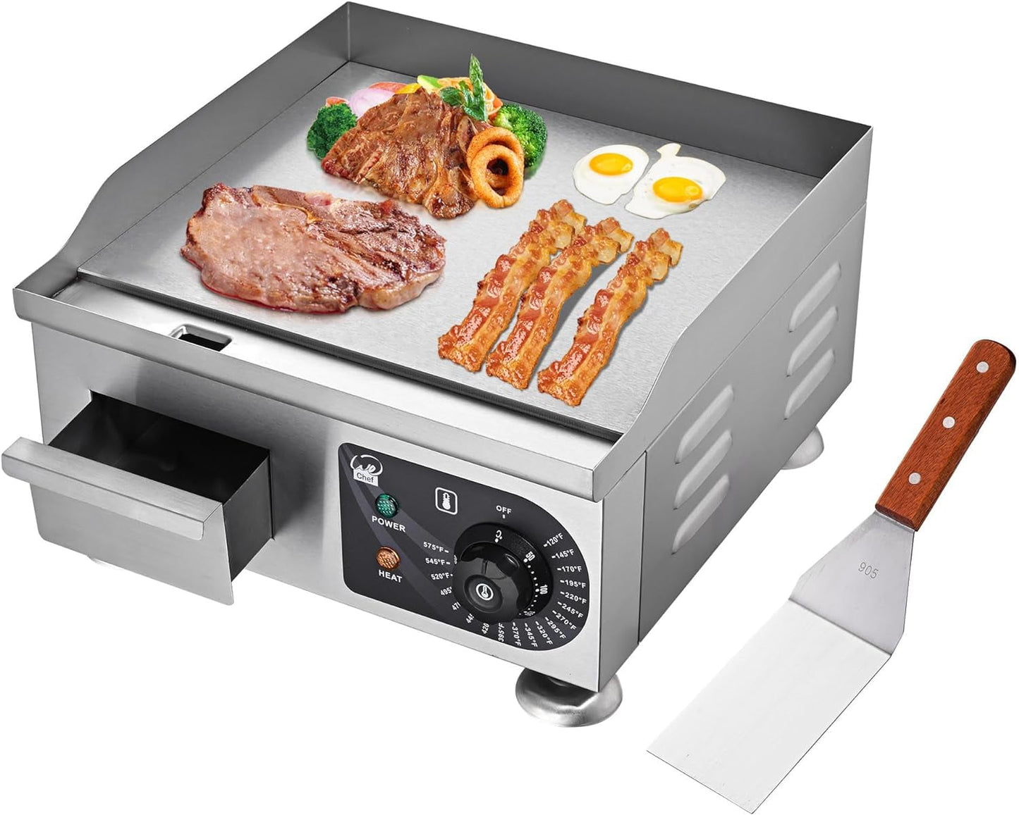 WeChef Electric Griddle 14" 1800W Countertop Griddle Flat Top Restaurant Grill Non-Stick Flat Temperature Control 122 to 572 Degrees