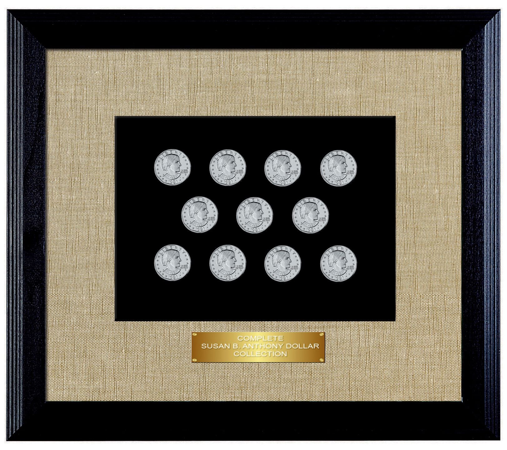 Susan B. Anthony Dollar Coin Collection in WoodFrame