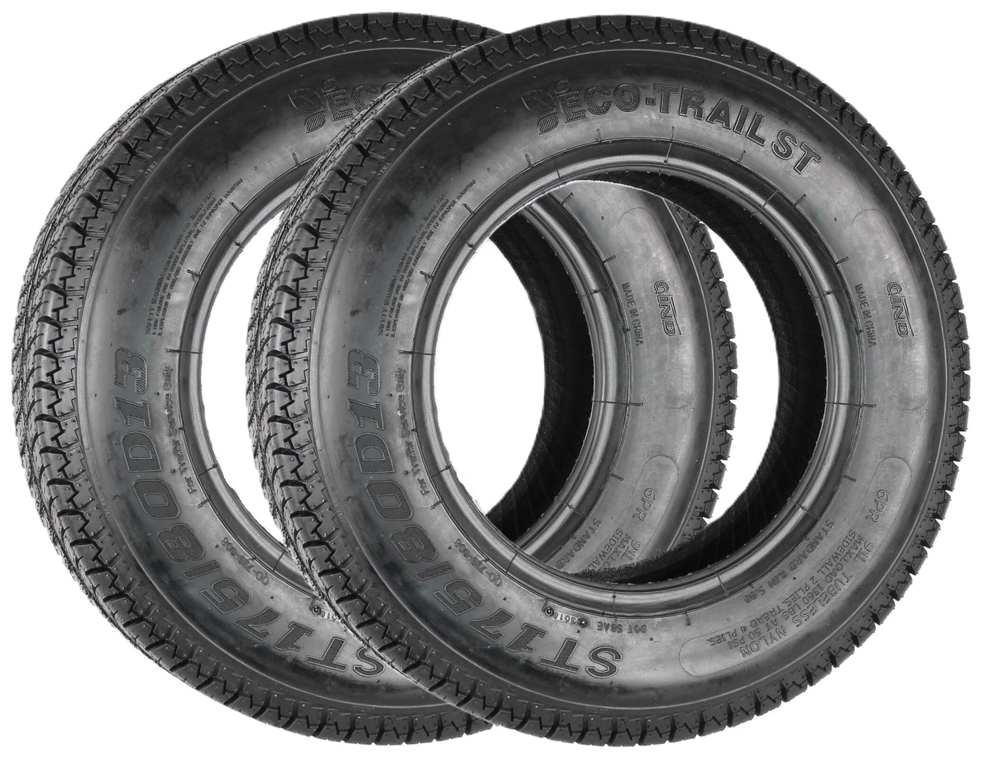 eCustomrim 2-Pk ST175/80D13 Trailer Tires Bias Ply Load C 1360# 175/80 D 13 2 Yr Warranty