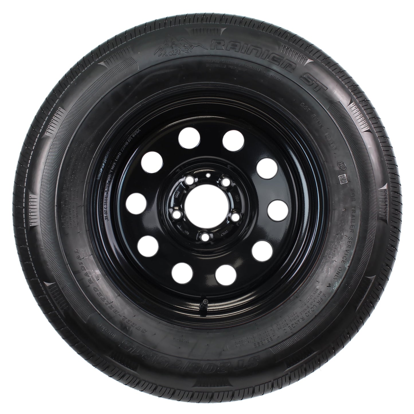 eCustomrim Radial Trailer Tire On Rim ST205/75R15 15x5 5-4.5 Load C Black Modular Wheel