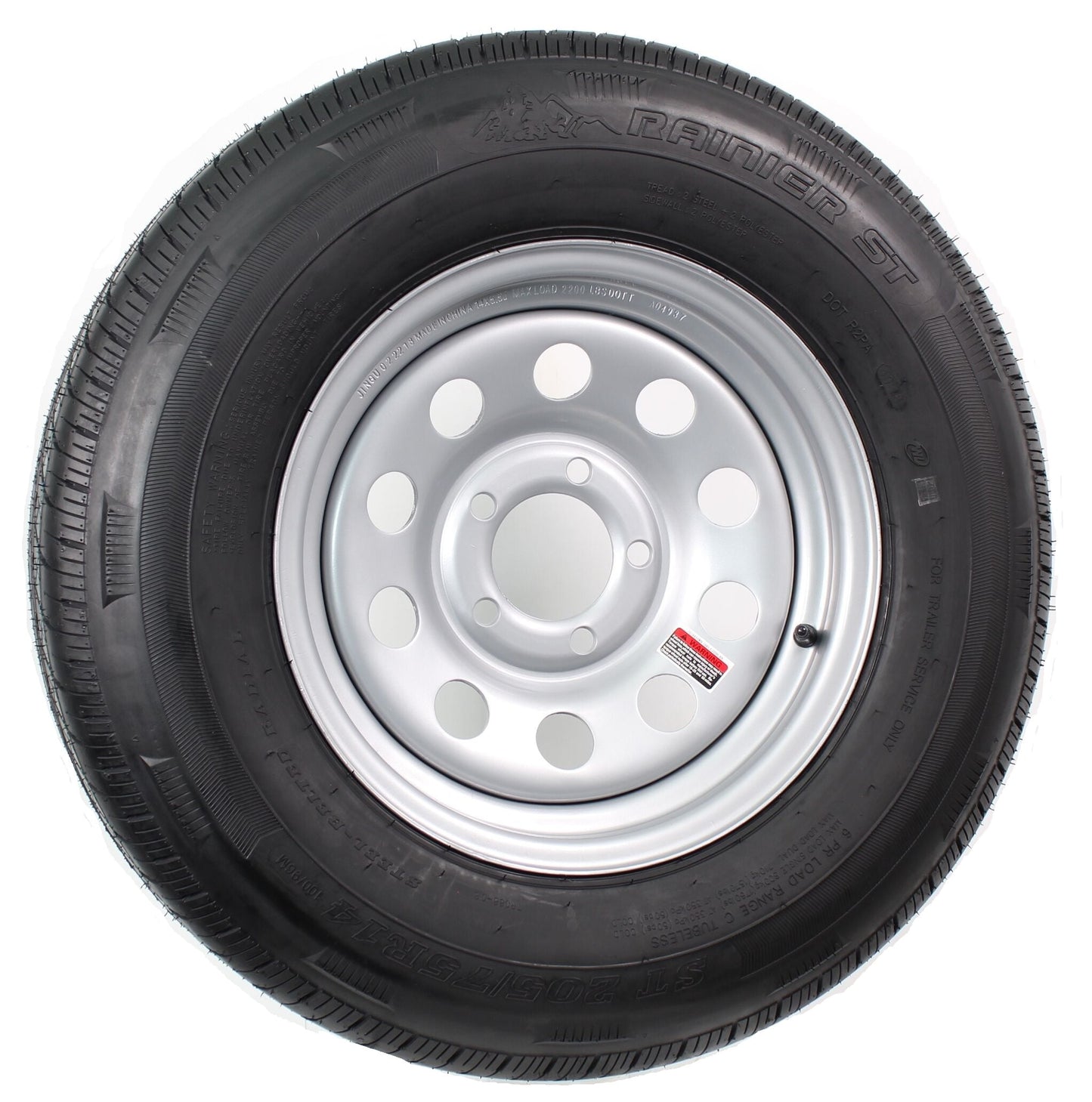 eCustomrim Radial Trailer Tire Rim ST205/75R14 205/75-14 Load C 5 Lug Wheel Silver Modular