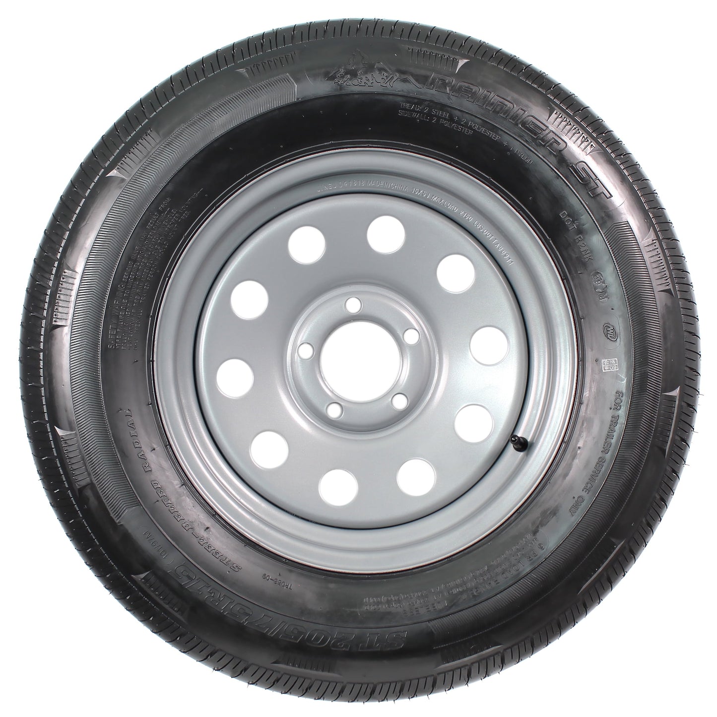 eCustomrim Radial Trailer Tire Rim ST205/75R15 205/75-15 Load C 5 Lug Wheel Silver Modular