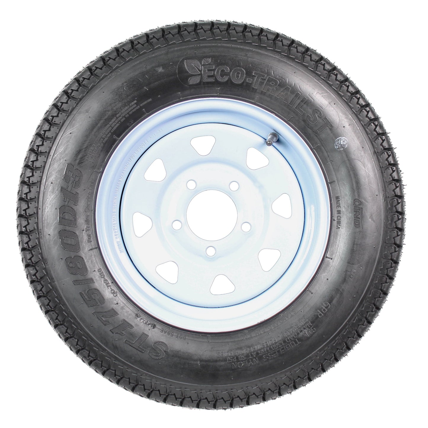 eCustomrim Tire Rim ST175/80D13 175/80 B78-13 Load C 5 Lug Wheel White Spoke 2 Yr Warranty