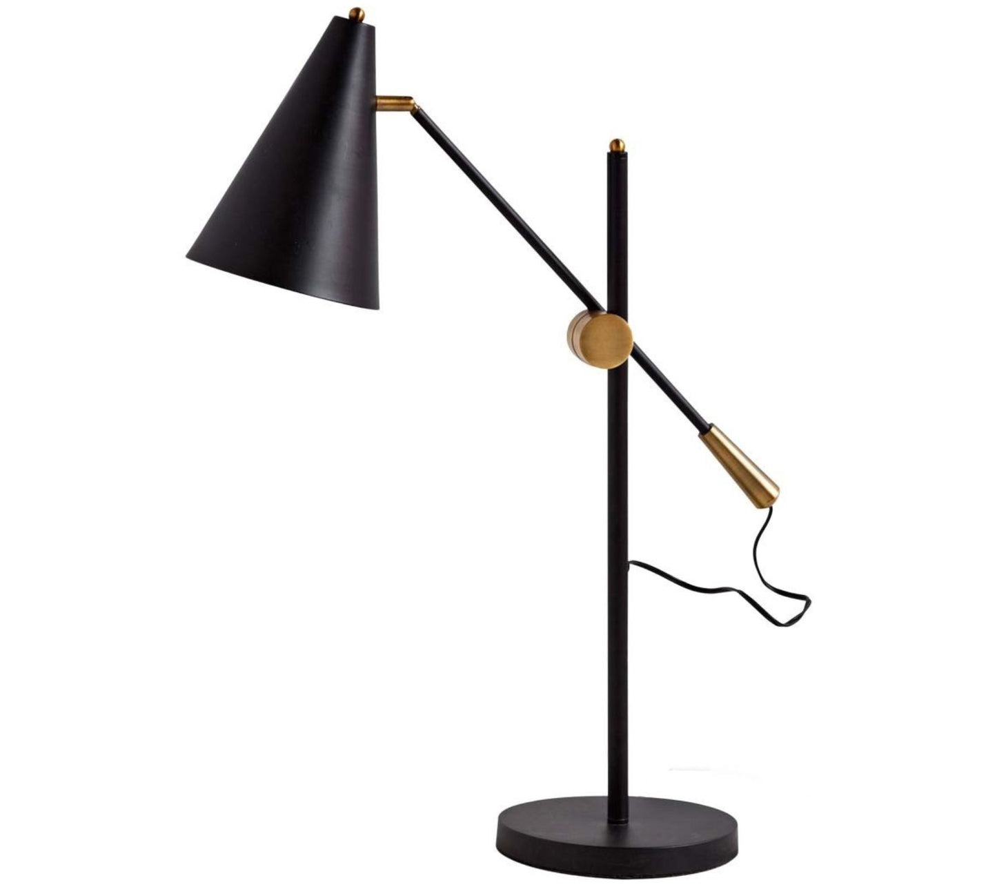 Sleek Black and Goldtone Cone Adjustable Tableor Desk Lamp