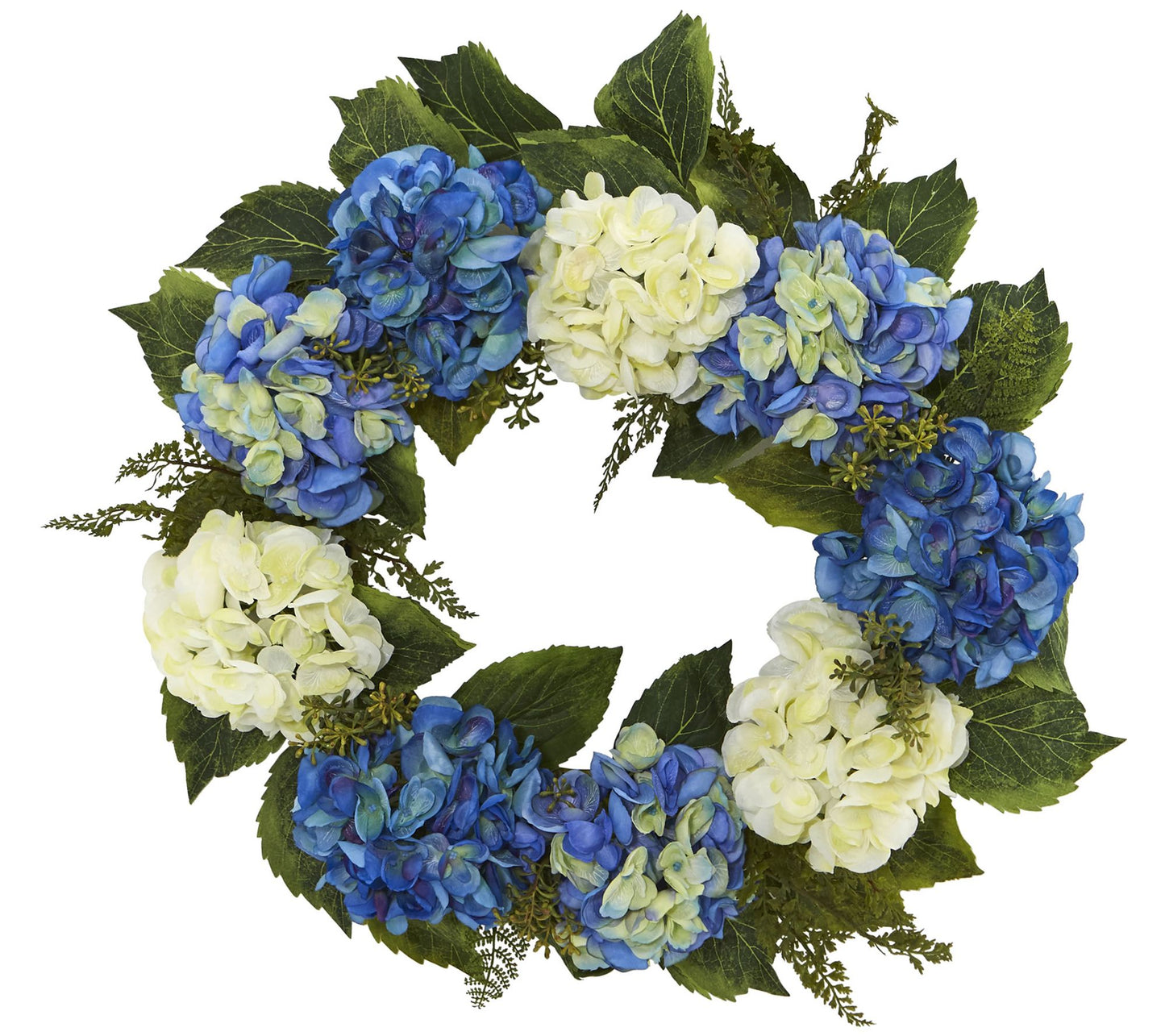 24" Blue and White Hydrangea Wreath by Nearly Natural