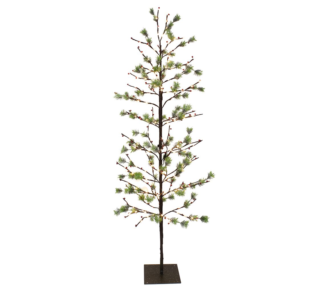 6' Red Berry Led Artificial Tree with 240 WhiteTwinkle Lights