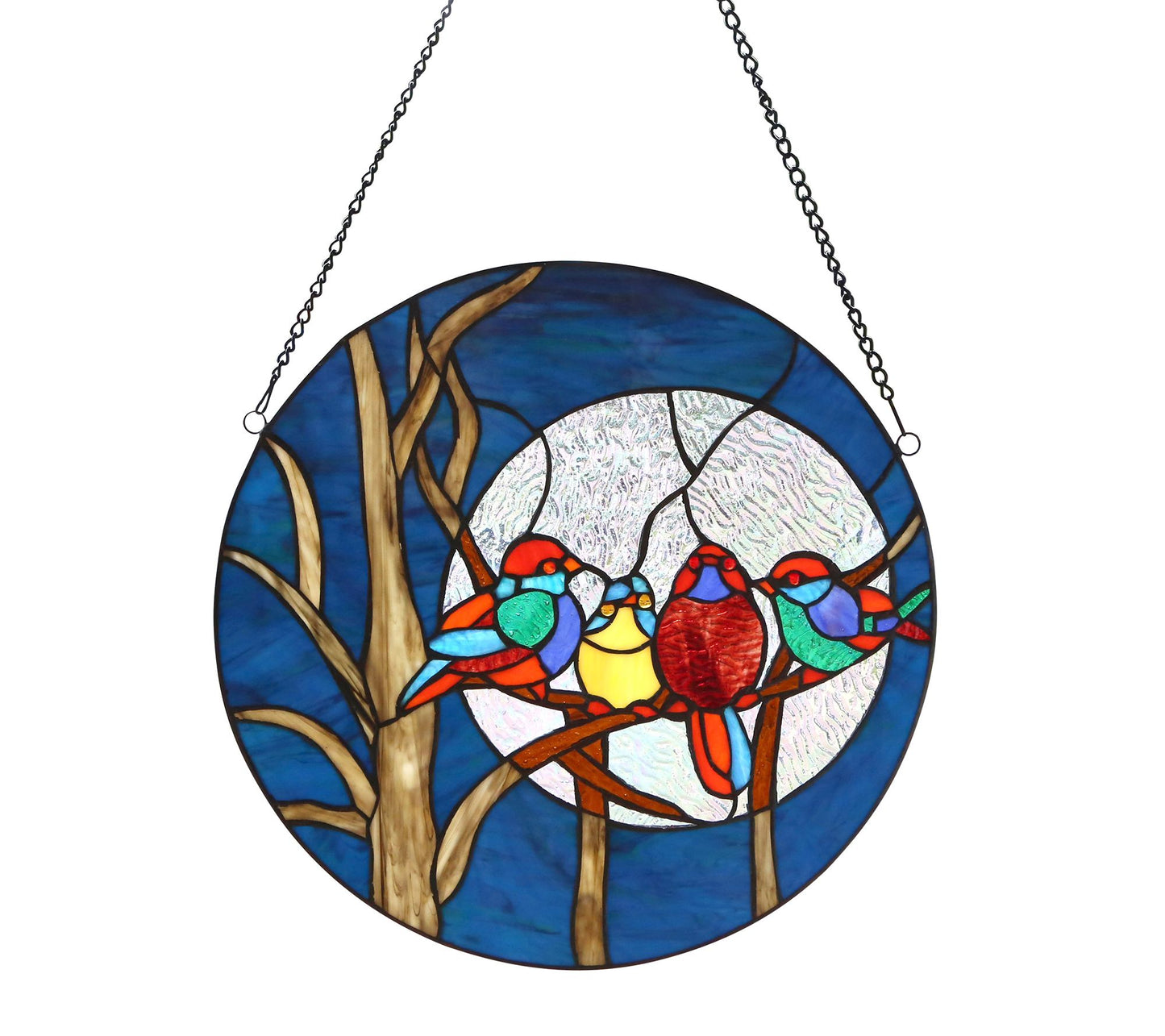 River of Goods 16"H Birds in the Night Sky Stained Glass Panel