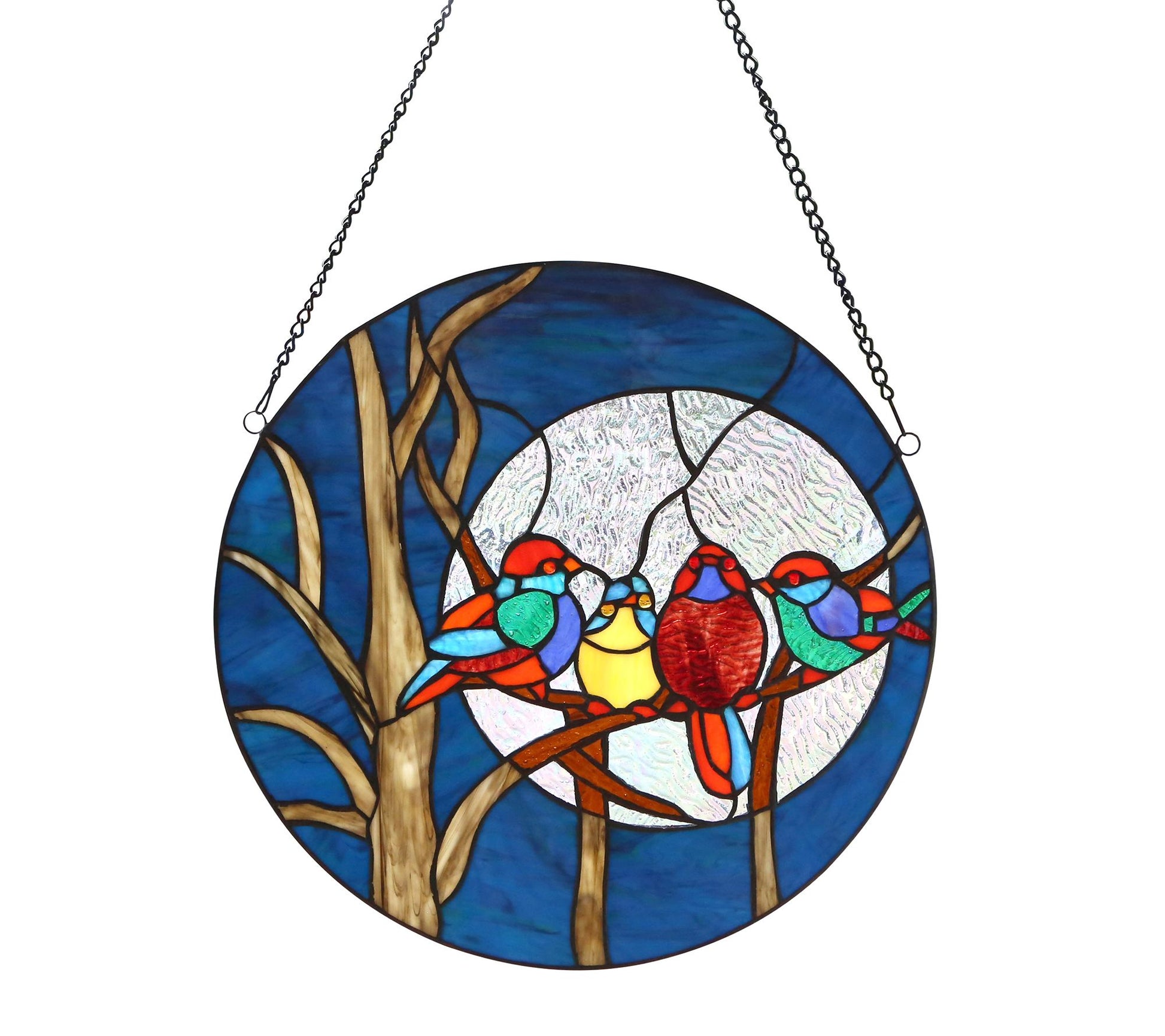 River of Goods 16"H Birds in the Night Sky Stained Glass Panel