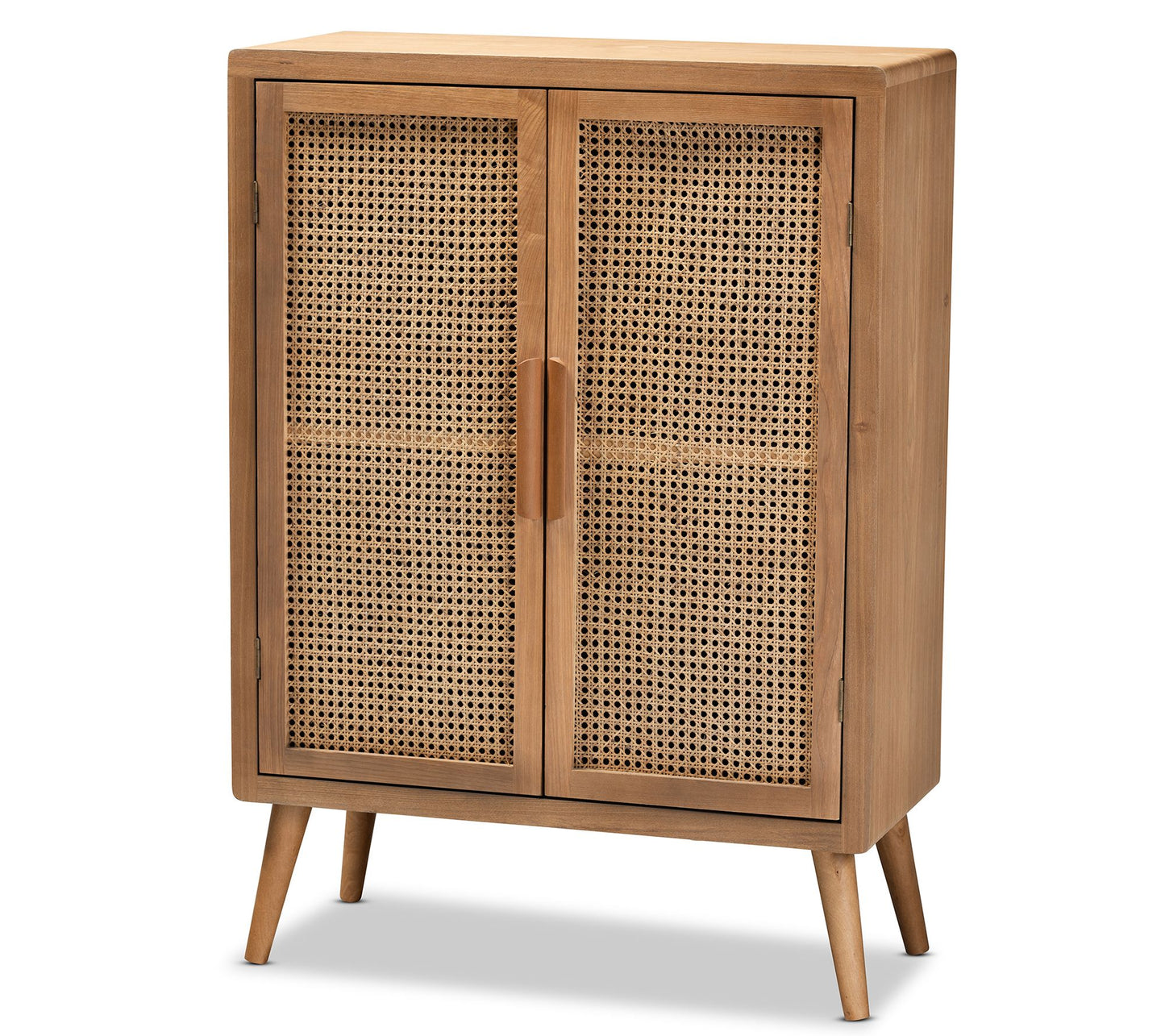 Alina Mid-Century Modern Wood and Rattan Accent Cabinet