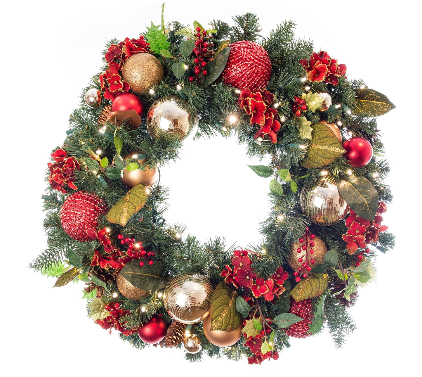Village Lighting 30" Prelit LED Wreath - Scarlet Hydrangea