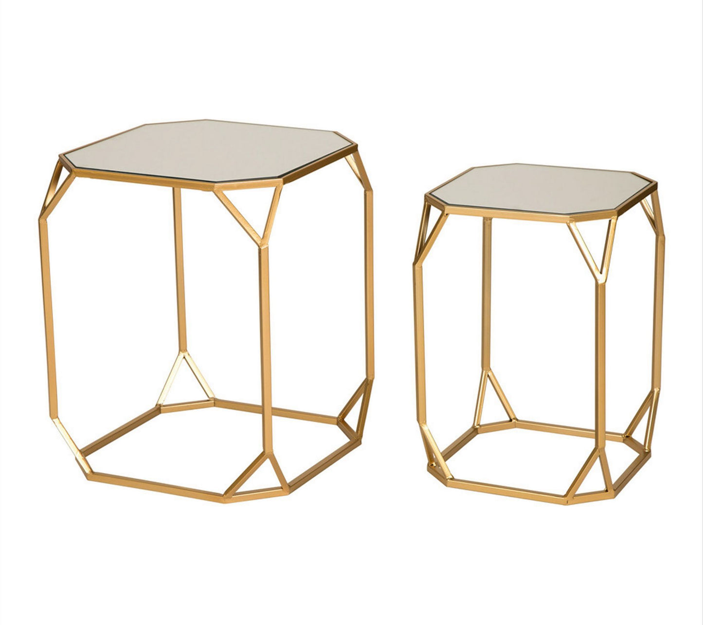 Glitzhome Goldtone Distressed Tempered Glass Side Tables S/2