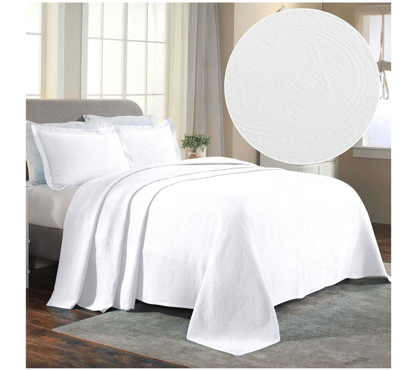 Superior 2-Piece Jacquard Matelasse Cotton TwinBedspread Set