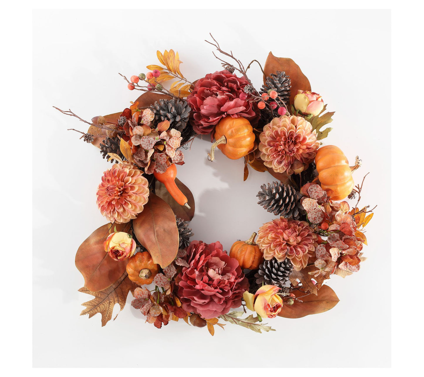 Safavieh Faux 28" Peony & Pumpkin Wreath W/ Pine Cones