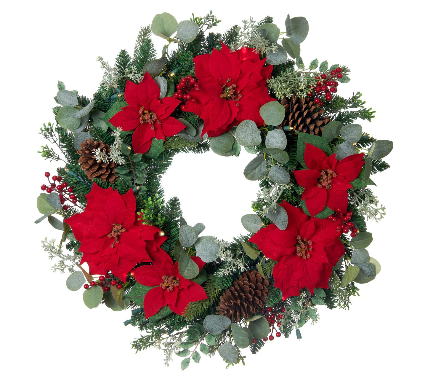Village Lighting 30" Pre-Lit LED Wreath-Christmas Poinsettia