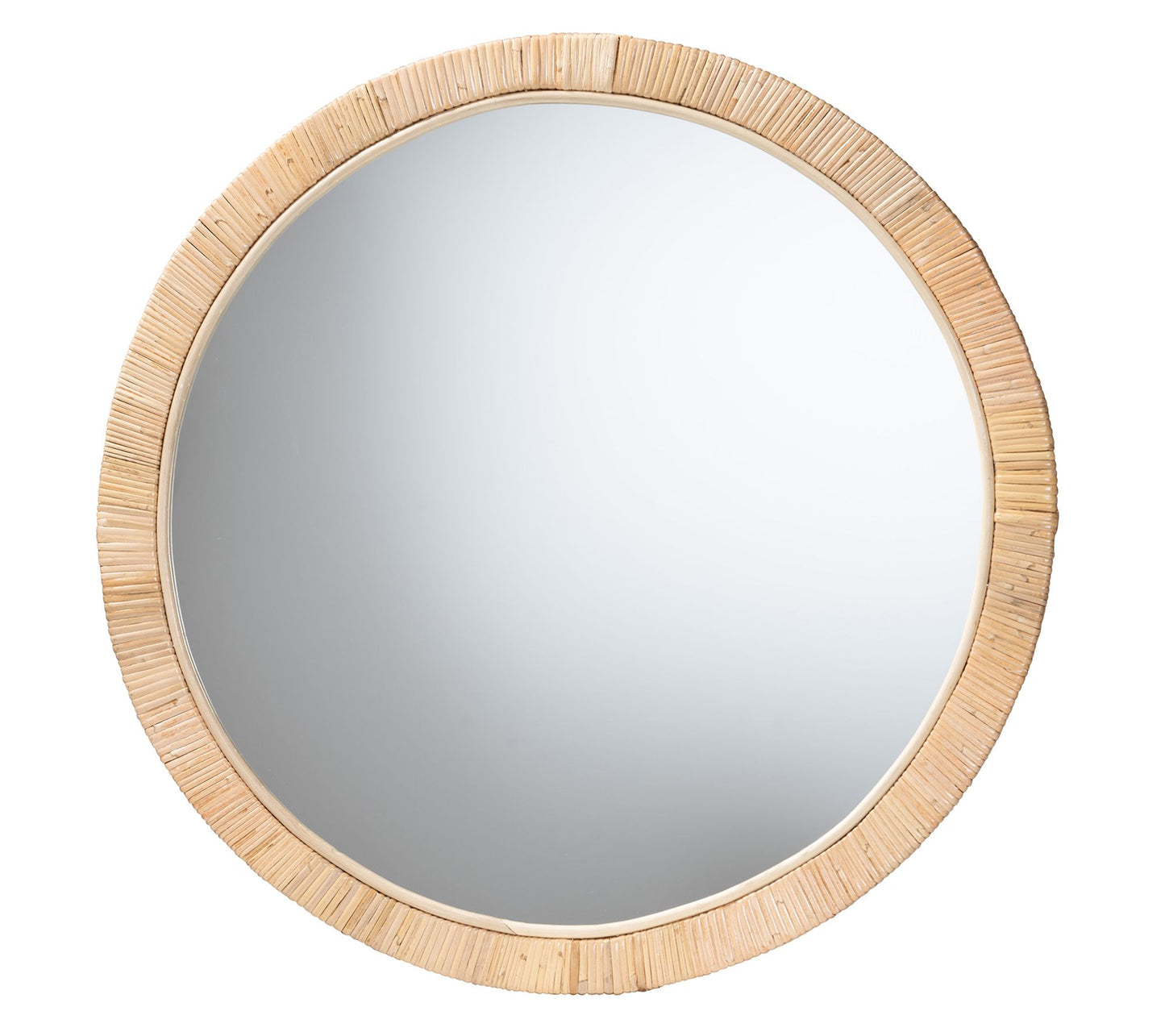 Baxton Studio Bella Brown Wood and Natural Ratt an Round Mirro