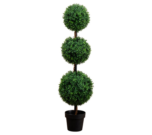 Nearly Natural 5' Faux Triple Ball Boxwood with  962 Lvs Potte