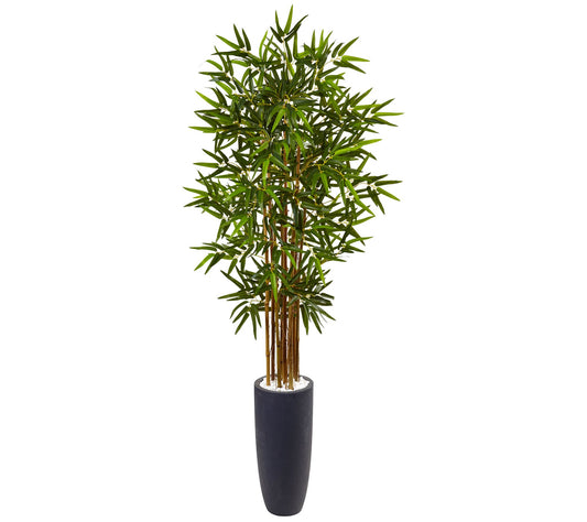 Nearly Natural 5' Bamboo Tree in Gray Cylinder Planter