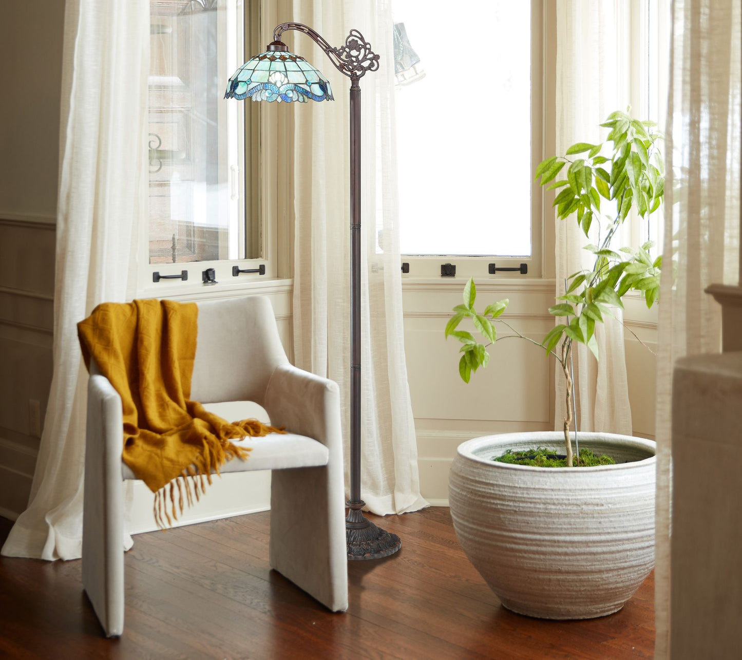 River of Goods 60"H Blue Stained Glass Candlestick Floor Lamp