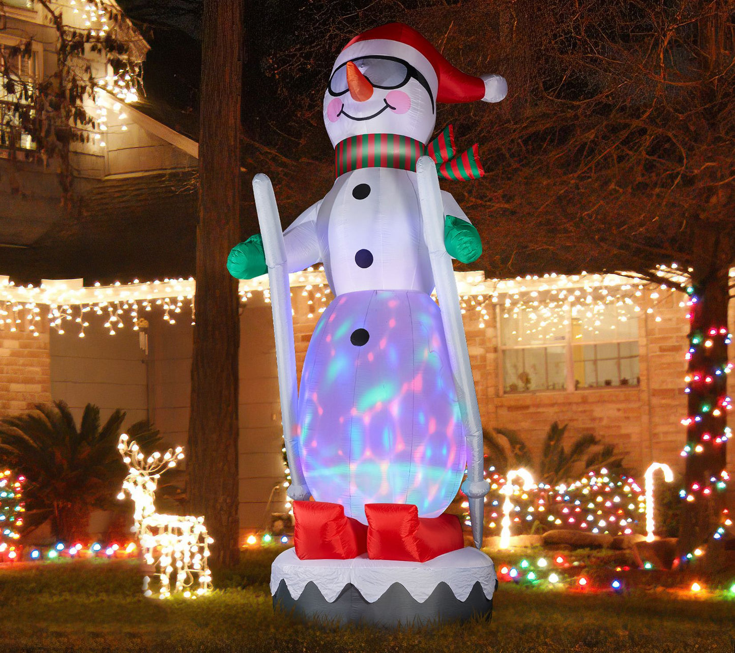 Glitzhome 20ft Giant DISCO Lighted Inflatable Skiing Snowman