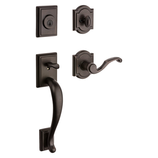 Baldwin Prestige Series Pistoria Venetian Bronze Single-Cylinder Deadbolt Keyed Entry Door Handleset with Madrina Lever and Smartkey 180PAHXMDL 11P SMT