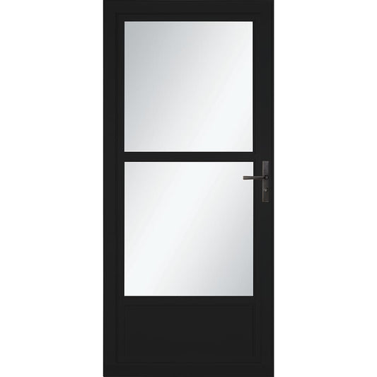 LARSON 80 Midview (Tradewinds) 36-in x 81-in Black Aluminum Reversible Hinge Storm Door with Retractable Screen ( Aged bronze Handle Included )