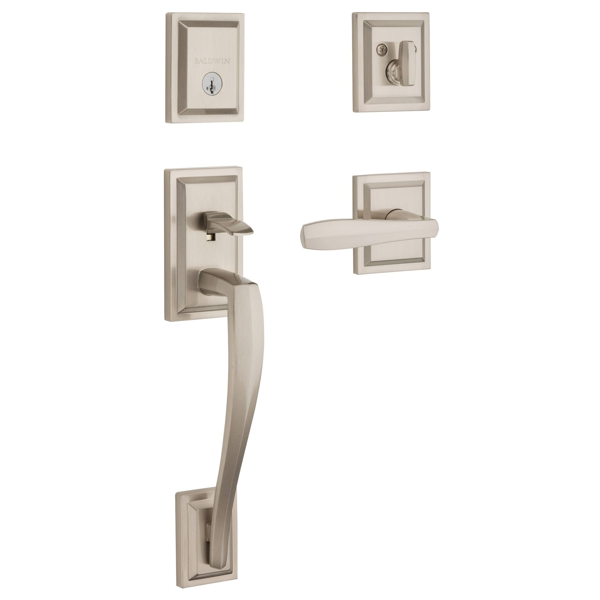 Baldwin Prestige Series Torrey Pines Satin Nickel Single-Cylinder Deadbolt Entry Door Handleset with Torrey Lever and Smartkey 180TPHXTOL 15 SLB