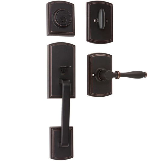 Delaney Hardware Visconti Edged Bronze Single-Cylinder Deadbolt Entry Door Handleset with Decorative Lever 374007SO