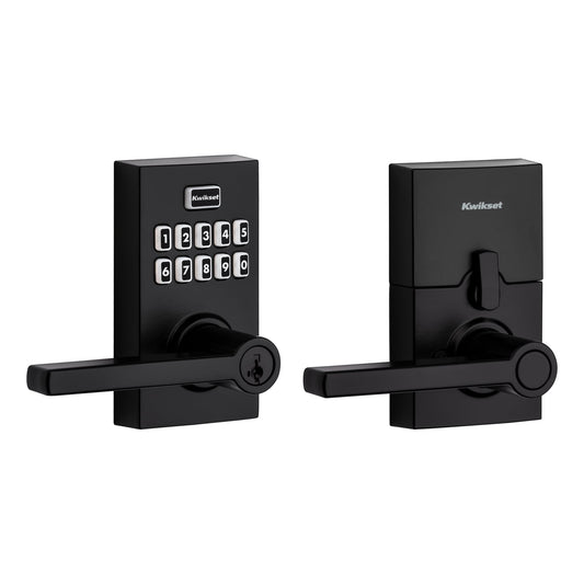 Kwikset SmartCode 917 Contemporary Matte Black Electronic Handle Smartkey with Keypad 917HFL 514 SMT