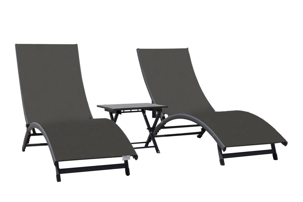 Vivere CORL3 Set of 2 Stackable Black Aluminum Frame Stationary Chaise Lounge Chair with Gray Sling Seat