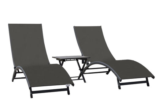 Vivere CORL3 Set of 2 Stackable Black Aluminum Frame Stationary Chaise Lounge Chair with Gray Sling Seat