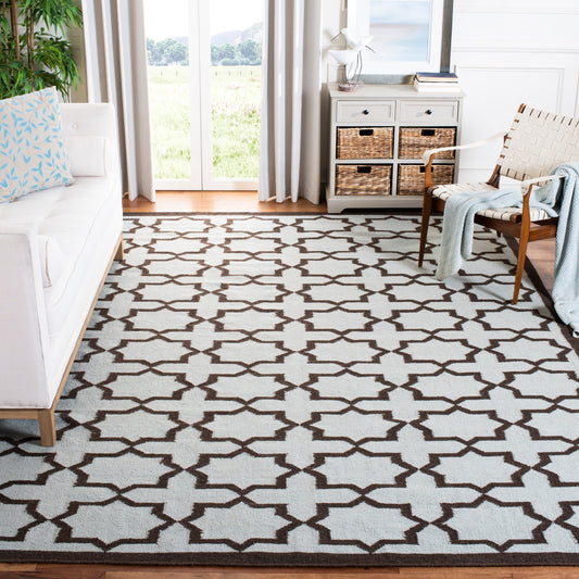 Safavieh Dhurries Neva 9 x 12 (ft) Wool Light Blue Rectangular Indoor Geometric Coastal Area rug