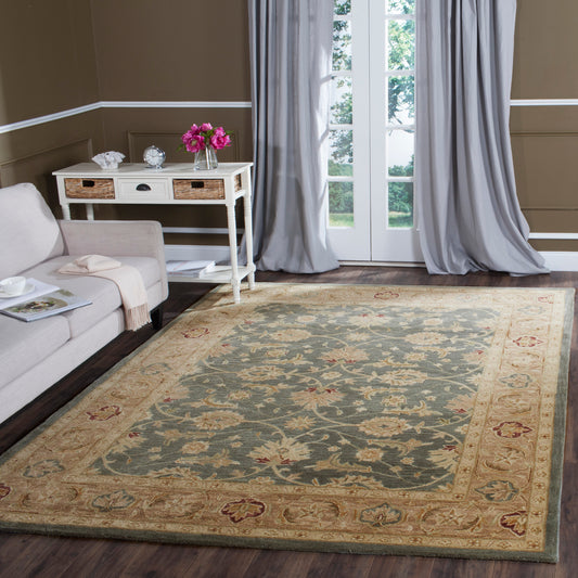 Safavieh Antiquity Gazvin 10 x 14 (ft) Tufted Wool Teal Blue/Taupe Rectangular Indoor Floral/Botanical Vintage Area rug