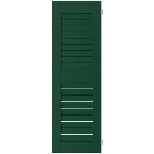 Ekena Millwork 12-in W x 59-in H Chrome Green Louvered Wood Exterior Shutters ( 2 -Pack )