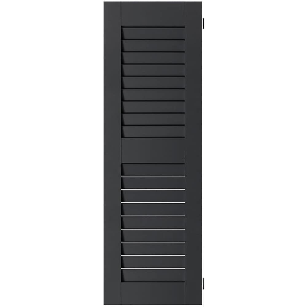 Ekena Millwork 12-in W x 34-in H Black Louvered Wood Exterior Shutters ( 2 -Pack )
