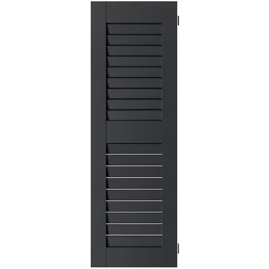 Ekena Millwork 12-in W x 34-in H Black Louvered Wood Exterior Shutters ( 2 -Pack )