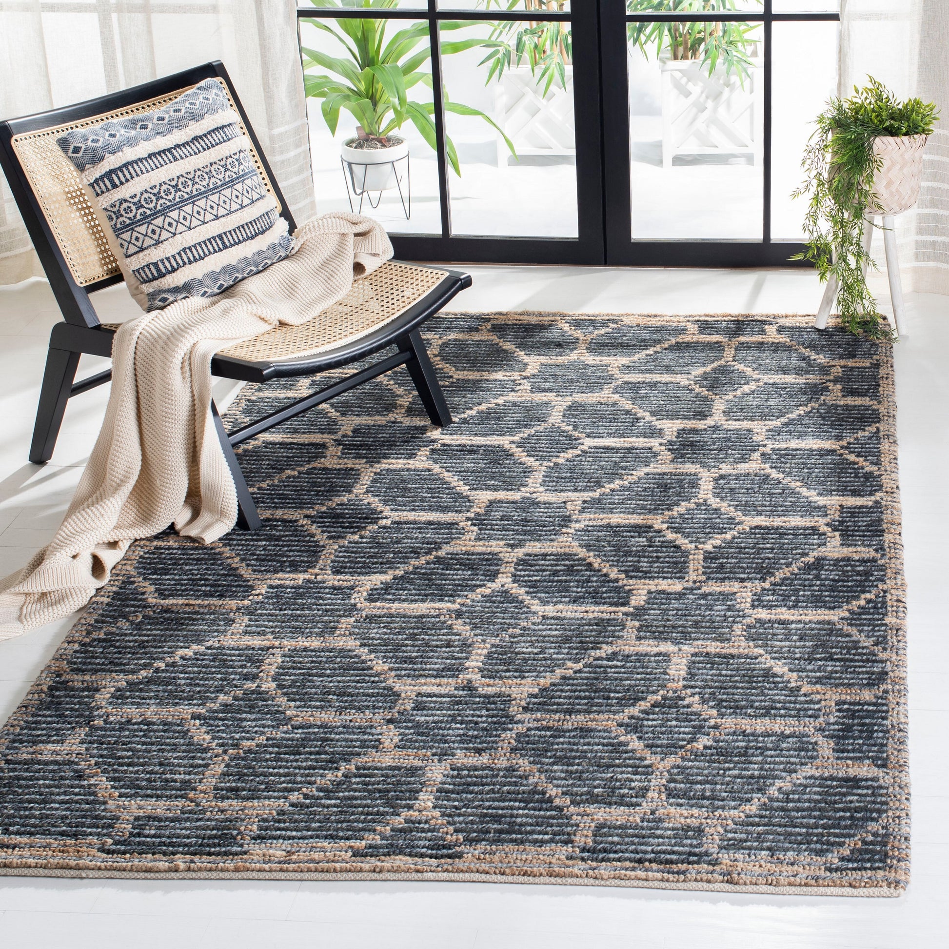 Safavieh Natural Fiber Boca 8 x 10 (ft) Beige/Charcoal Rectangular Indoor Abstract Area rug