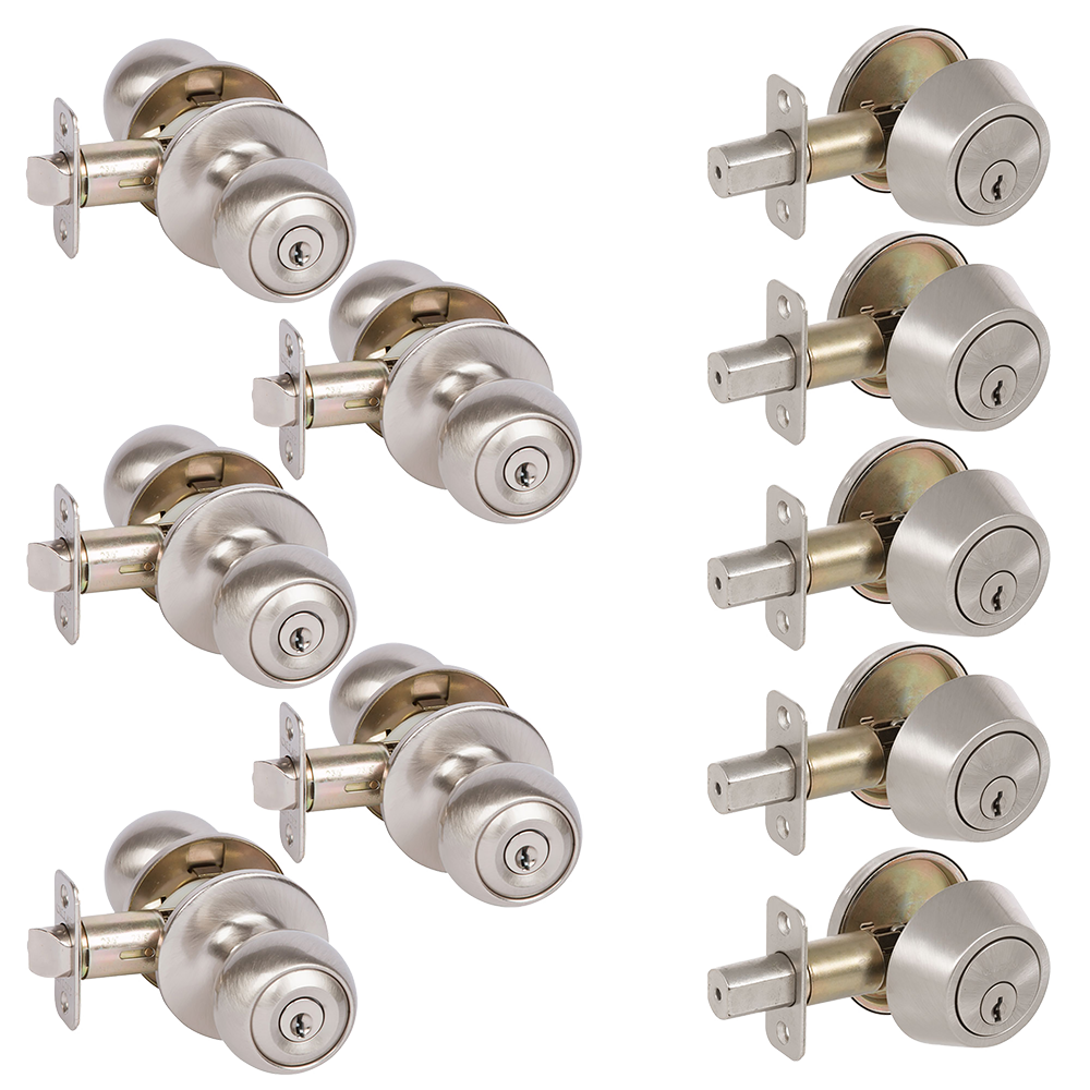 Delaney Hardware Fairfield Callan Satin Nickel Exterior Single-cylinder deadbolt Combined Door Knob Combo Pack (5-Pack) KR3001-PP