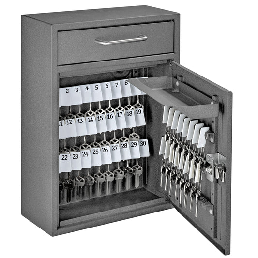 Mail Boss Key Boss High Security Locking Key Cabinet Granite Drop Box - Wall Mount Key Safe, Gray, Keyed Lock 8150