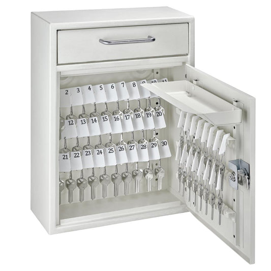 Mail Boss Key Boss High Security Locking Key Cabinet White Drop Box - Wall Mount Key Safe with Adjustable Shelves - Galvanized Steel Construction 8151