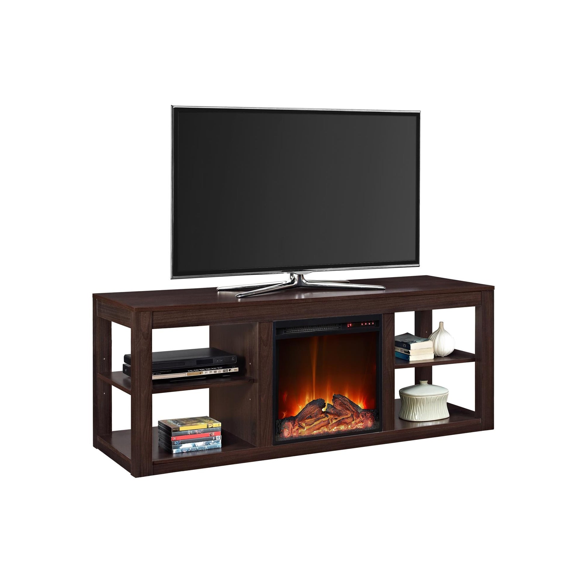 Ameriwood Home 59-in W Espresso TV Stand with Fan-forced Electric Fireplace 1816096COM