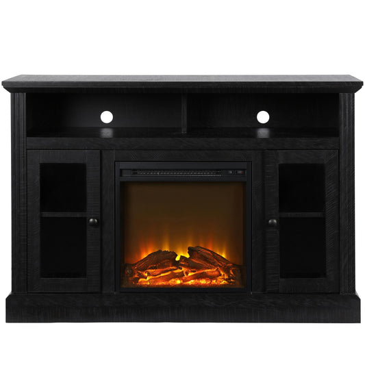 Ameriwood Home 47.24-in W Black Oak TV Stand with Fan-forced Electric Fireplace 1764296COM