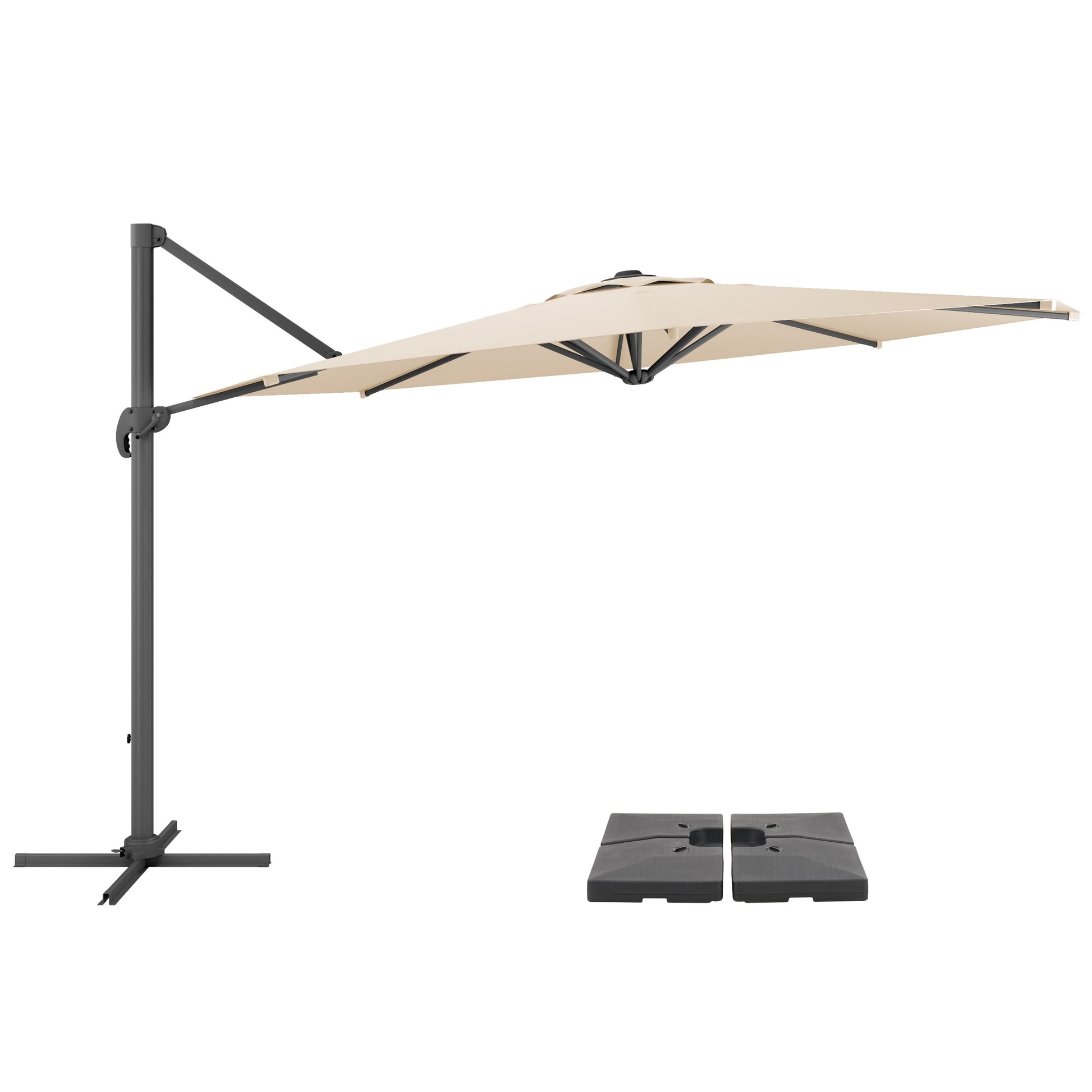 CorLiving 11.5-ft Aluminum Off-white Slide-tilt Cantilever Patio Umbrella with Base