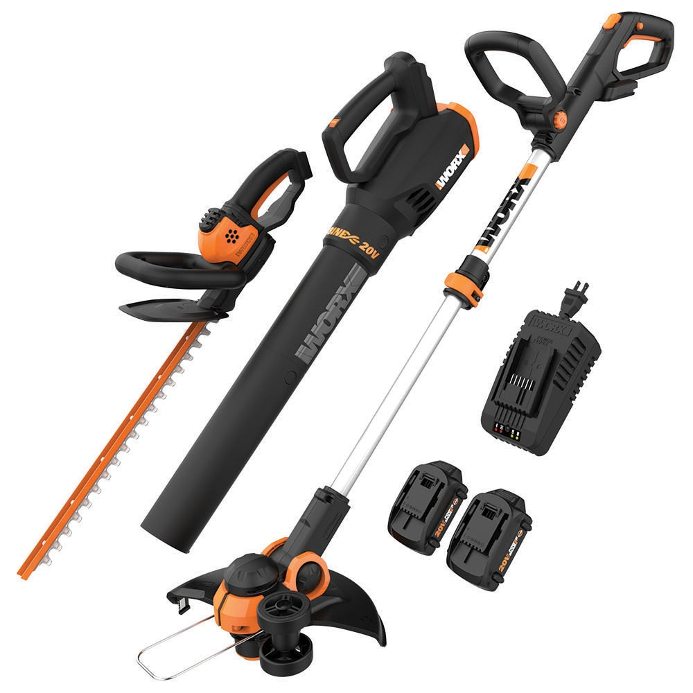 WORX Power Share 20-volt Max Cordless Battery String Trimmer and Leaf Blower and Hedge Trimmer Combo Kit 2 Ah (Battery & Charger Included) WG931