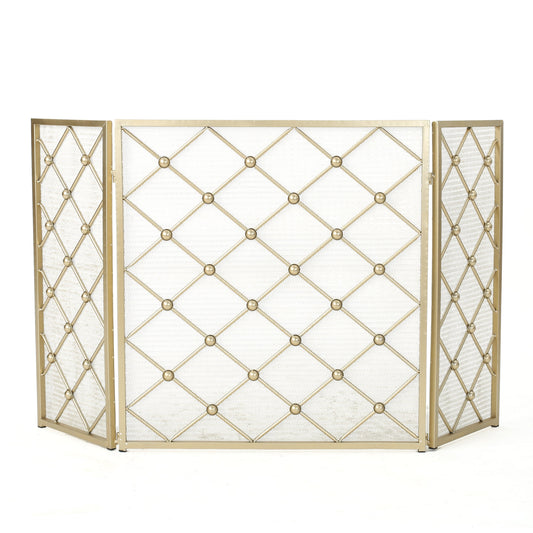 Best Selling Home Decor 53.5-in Gold Iron 3-Panel Diamond Fireplace Screen 301553