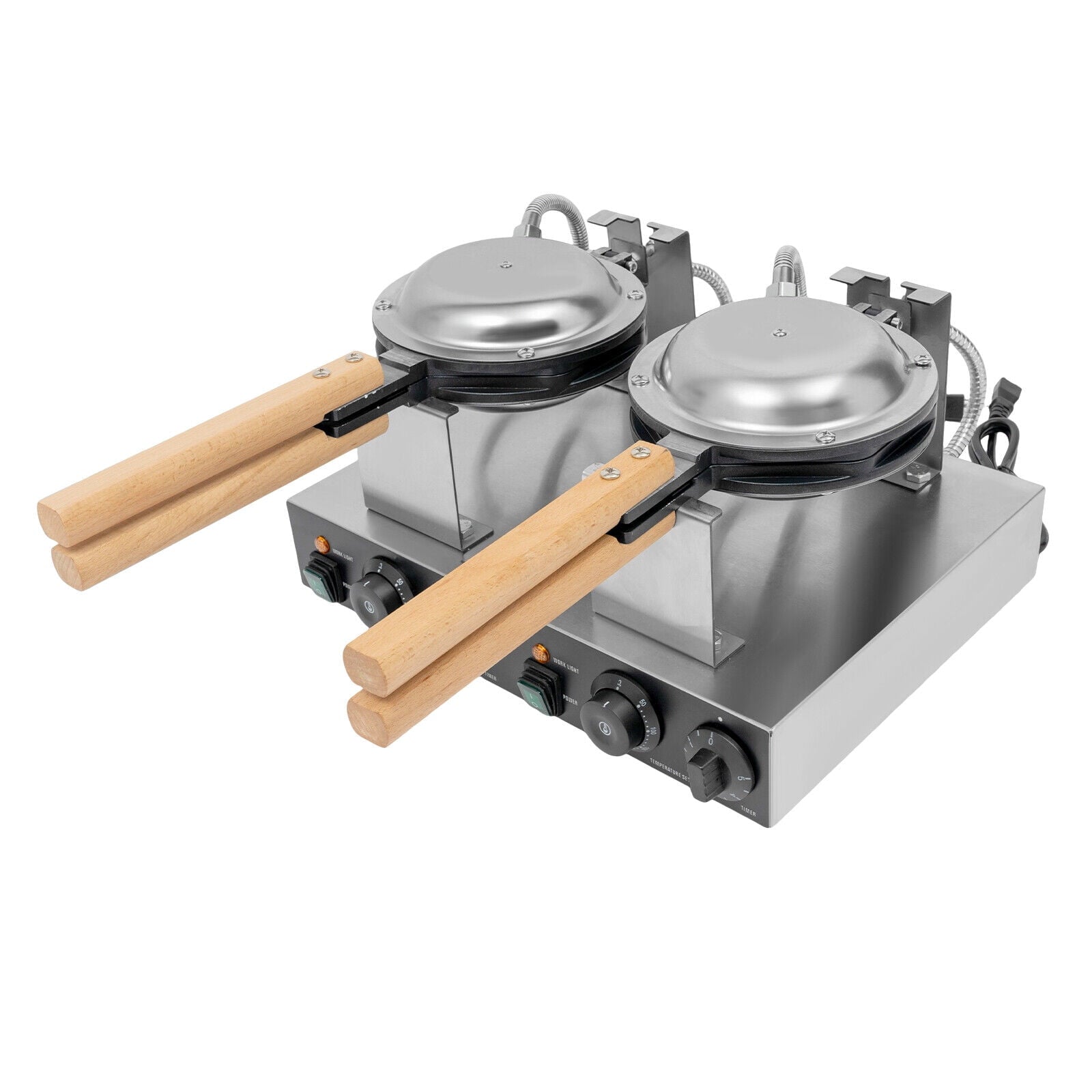 2.83KW Double-Head Bubble Waffle Maker, Commercial Waffle Maker Non-Stick Hong Kong Egg Waffle Maker Stainless Steel Pancake Maker 180° Rotate Stainless Steel Bubble Waffle Machine 50-300°C/122-572?
