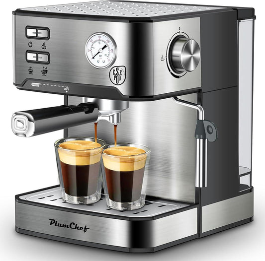 20 Bar Espresso Machine with Milk Frother, Dual Shot Coffee Maker, ESE Pod, Pressure Display, 54 OZ Removable Water Tank for Home Barista,Sliver