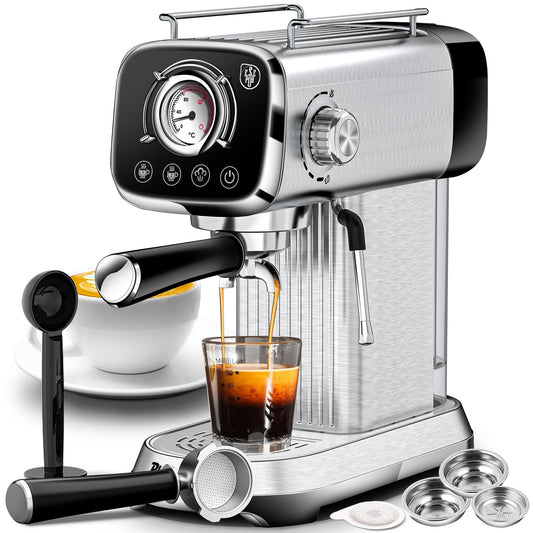 20 Bar Professional Espresso Machine with Milk Frother, Single & Double Shot, ESE Pod Compatible, Visual Display of Pressure, Removable Water Tank for Cappuccino, Latte, & Machiato for Home Barista