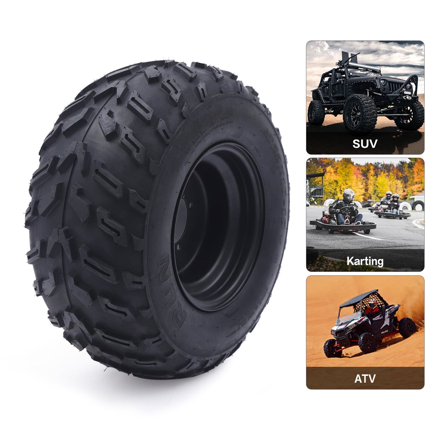 22x10-10 10" Tire with Rim Wheel, All-terrain Tire for ATVs and Karting