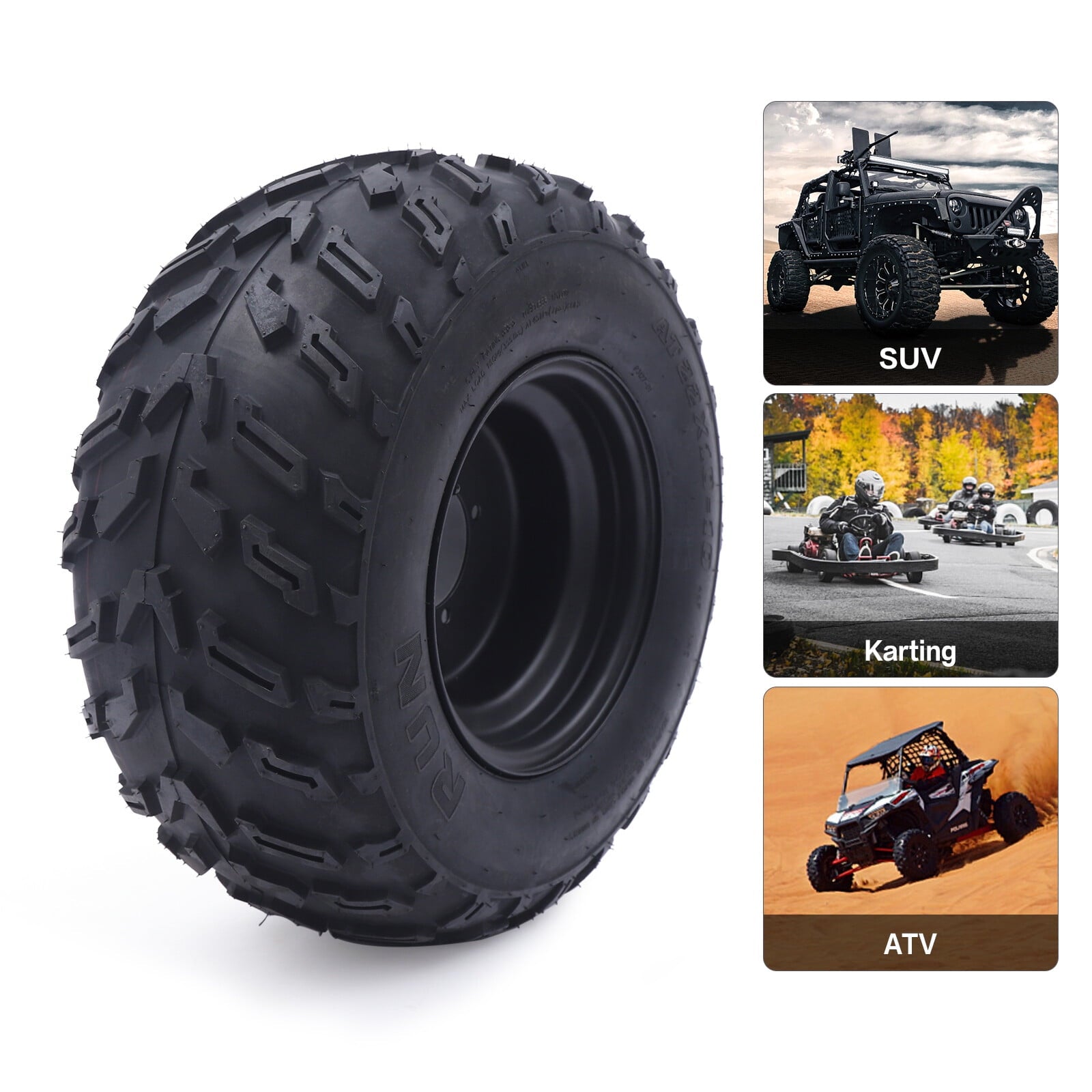 22x10-10 10" Tire with Rim Wheel, All-terrain Tire for ATVs and Karting